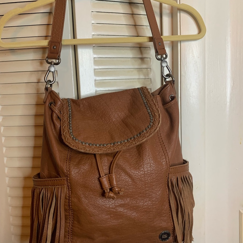 The Sak Brown Leather Backpack with Fringe